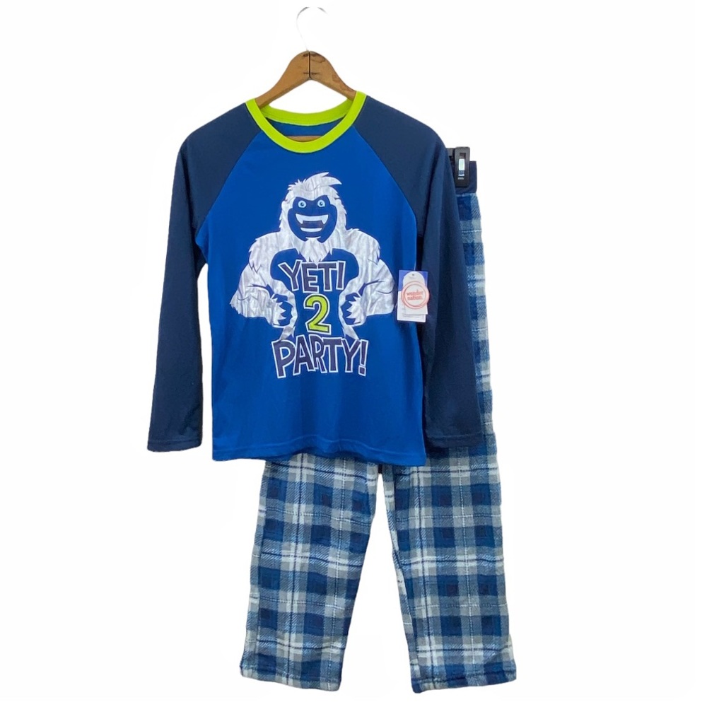NWT Yeti 2 Party Super Soft Knit 2PC Sleep Set Blue Ocean Yeti Pajamas L 10-12